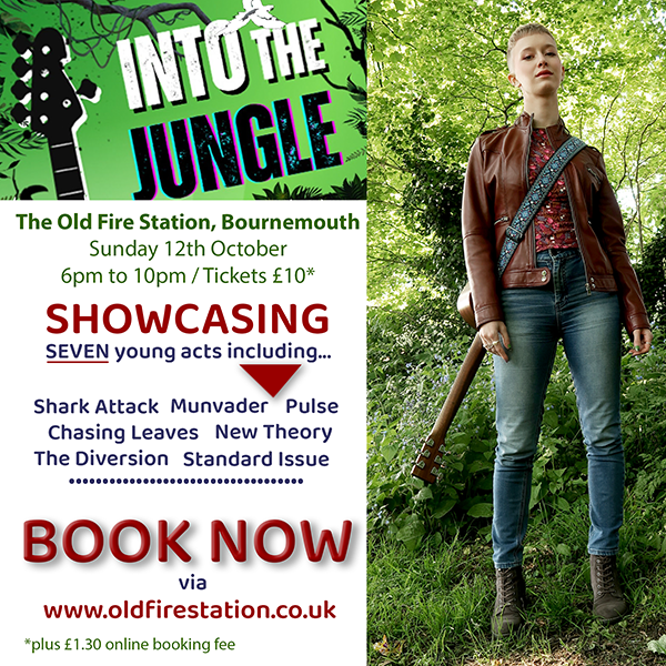 Music Concert Avertisement image: The INTO The JUNGLE concert is a collection of seven music acts (including Chasing Leaves), playing at The Old Fire Station venue in Bournemouth, Dorset.