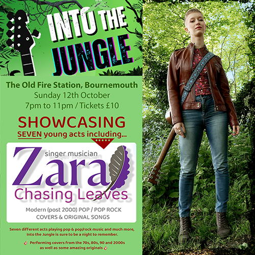 Music Concert Avertisement image: The INTO The JUNGLE concert is a collection of seven music acts (including Chasing Leaves), playing at The Old Fire Station venue in Bournemouth, Dorset.