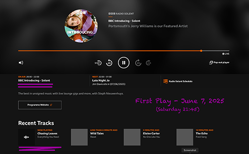 BBC Radio Solent will playing my song image: screenshot of my new song 'Everything You Need' being played on BBC Radio Solent